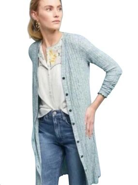 Anthropologie Akemi + Kin Heathered Green Chateaux Longline Duster Cardigan (M)